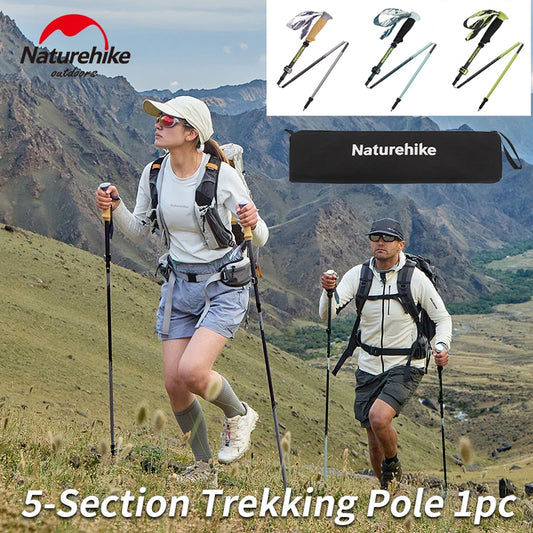 Naturehike 5-EXT 5 Section Carbon Fiber Hiking Staff for Mountain Climbing Outdoor Travel Ultralight Folding Walking Sticks 2025