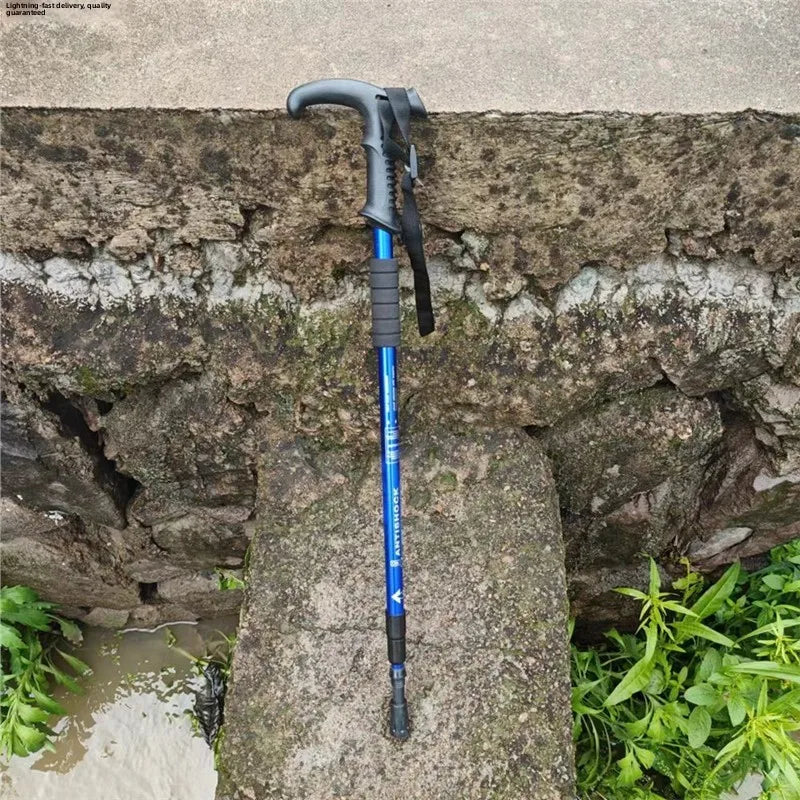 Ultra-Light Titanium Alloy Hiking Cane Anti-Slip Mountain Climbing Stick Outdoor Travel Walking Stick Shock Absorption System