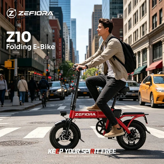 Fat Tire Folding Electric Bike for Adults, ZEFIORA 14 Inch Mini Ebike 10AH 500W Motor 48V Detachable Battery, 25-32 Miles Range, Portable Compact Commuter Bicycle, Suspension Fork, Disc Brake, LED Headlight, Fenders, City Ebi
