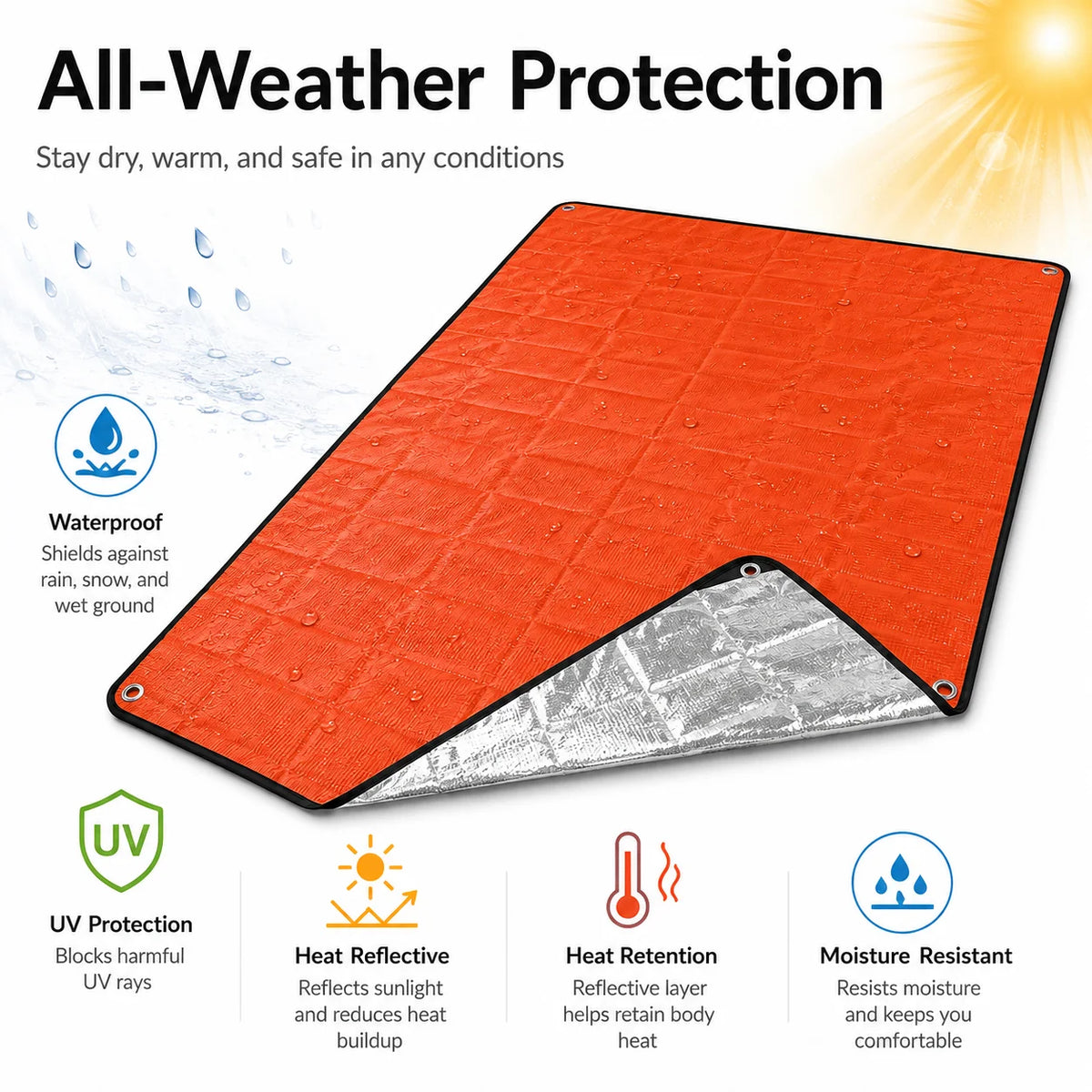 Emergency Thermal Blanket Waterproof Survival Tarp Thickened PE Heat‑Reflective Shelter for Camping Hiking Outdoor Emergency