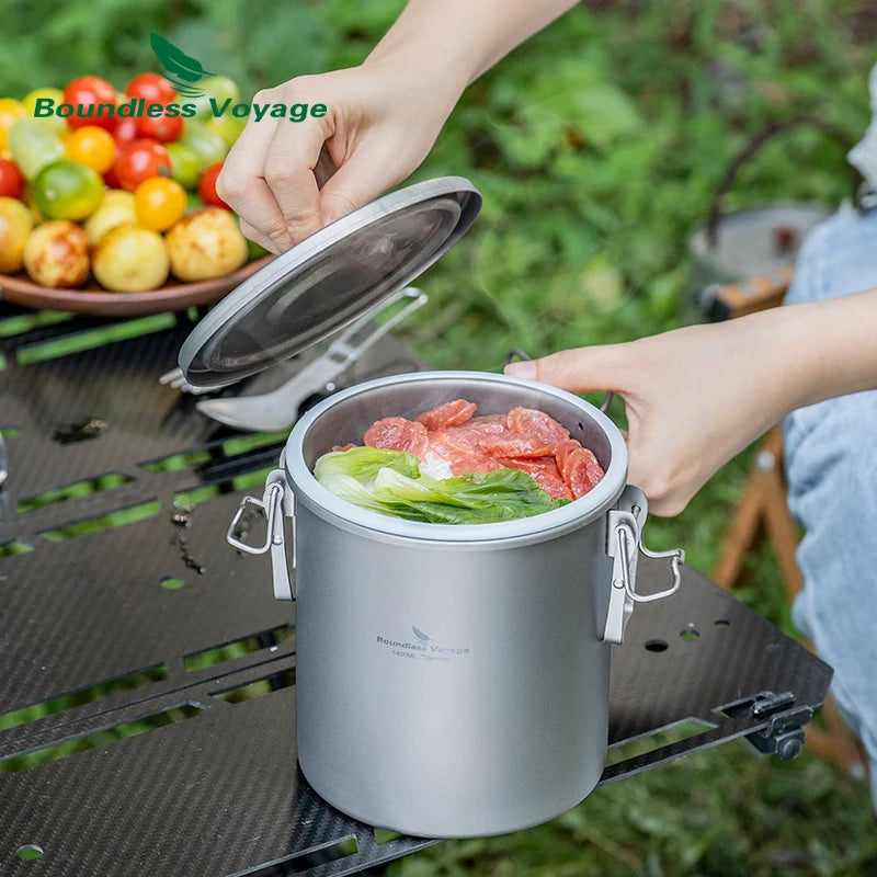 Boundless Voyage Titanium Rice Cooker Pot Ultralight Camping Cookware Set for Outdoor, Hiking, Travelling Ti-2093c