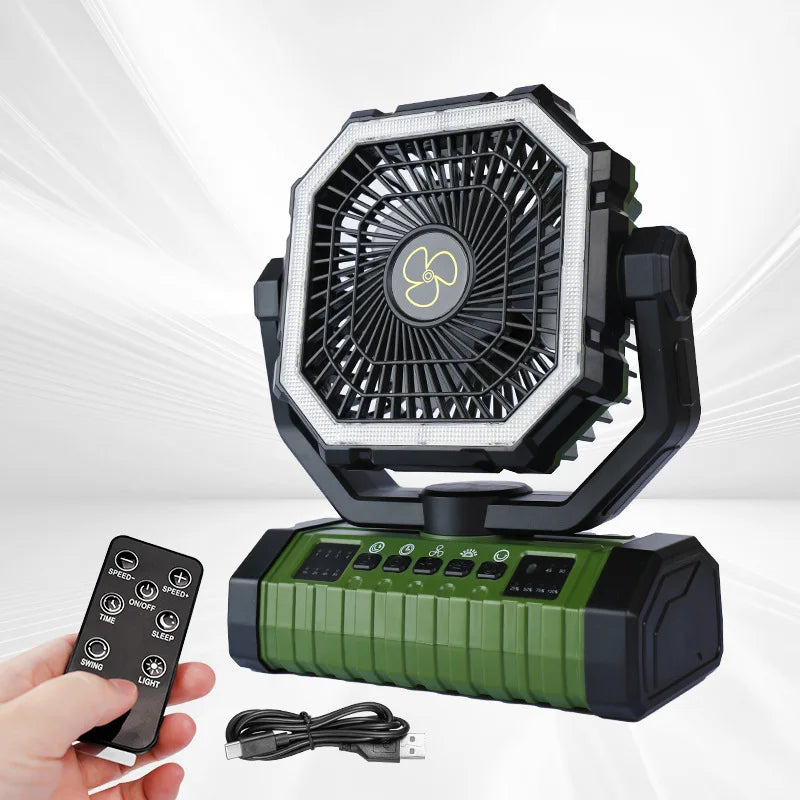 20000mAh Rechargeable Camping Fan Portable Battery Operated Desk Tent Fan with LED Night Light Hanging Hook 4 Speeds Wind for Car Trip Outdoor Travel